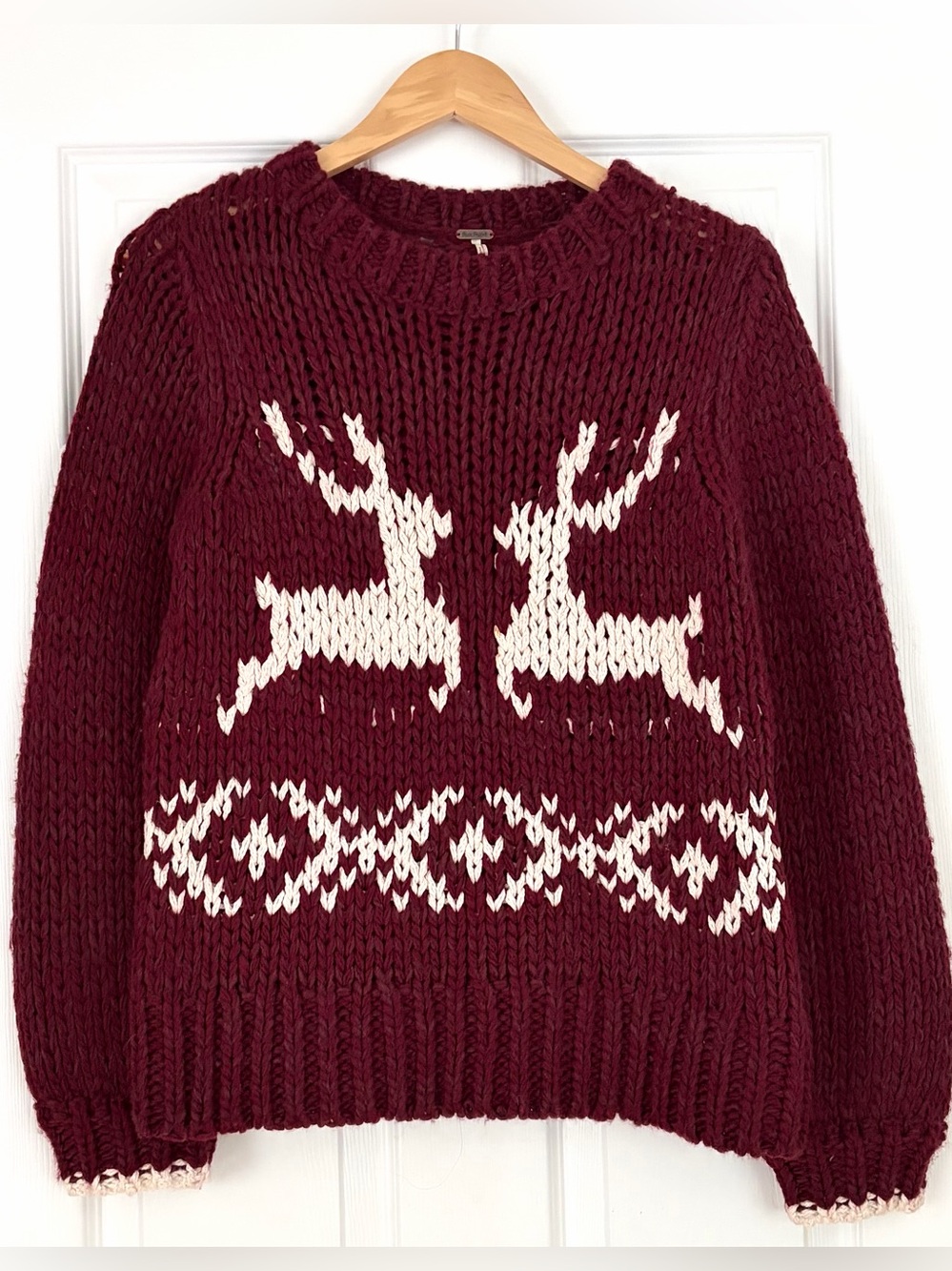 Free People Dancer and Prancer Reindeer Sweater Size M - Picture 2 of 5